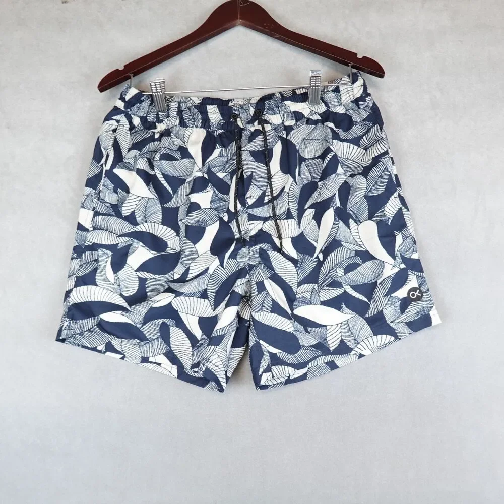 Outerknown Nomadic Volley Mens Medium Shorts Swim Trunks Indigo Floating Fauna